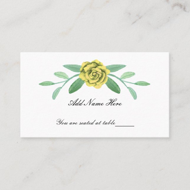 Gult Blommigt Greenery Foliage Bord Place Card Placeringskort (Framsida)