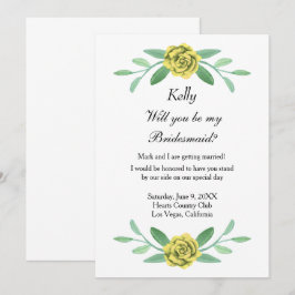 Gult Blommigt Greenery Foliage Bridesmaid Card Inbjudningar