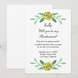 Gult Blommigt Greenery Foliage Bridesmaid Card Inbjudningar
