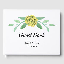 Gult Blommigt Greenery Foliage Bröllop Guestbook