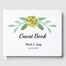 Gult Blommigt Greenery Foliage Bröllop Guestbook Gästböcker
