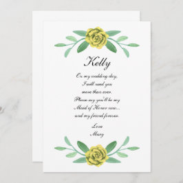 Gult Blommigt Greenery Foliage Maid of honor Card Inbjudningar