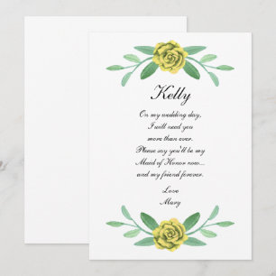 Gult Blommigt Greenery Foliage Maid of honor Card Inbjudningar