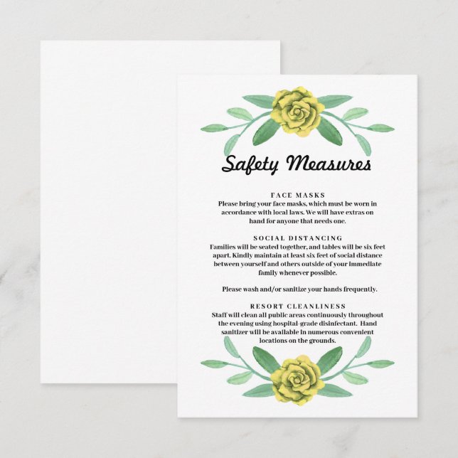 Gult Blommigt Greenery Foliage Safety Measure Card Meddelande (Fram/baksida)