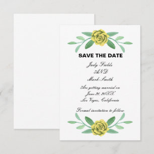Gult Blommigt Greenery Foliage Save Date Card Spara Datumet