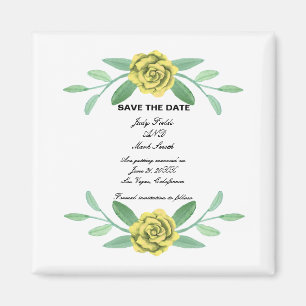 Gult Blommigt Greenery Foliage Spara datum Magnet