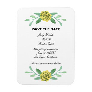 Gult Blommigt Greenery Foliage Spara datum Magnet
