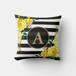 GULT BLOMMIGT GULD Monogram Black White Rand Kudde