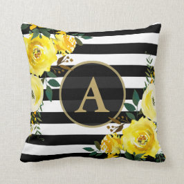 GULT BLOMMIGT GULD Monogram Black White Rand Kudde