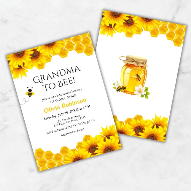 Gult Blommigt Honeycomb Grandma to Bee Baby Shower Inbjudningar (Yellow Floral Honeycomb Grandma to Bee Baby Shower Invitation )
