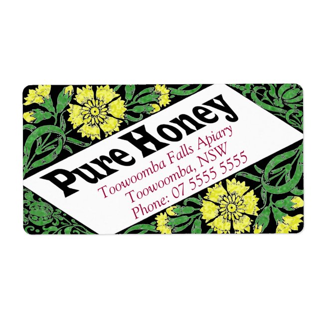 Gult Blommigt Honung Burk Personlig Product Fraktsedel (Framsidan)