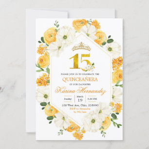 Gult Blommigt Mis Quince 15 födelsedagsinbjudan Inbjudningar