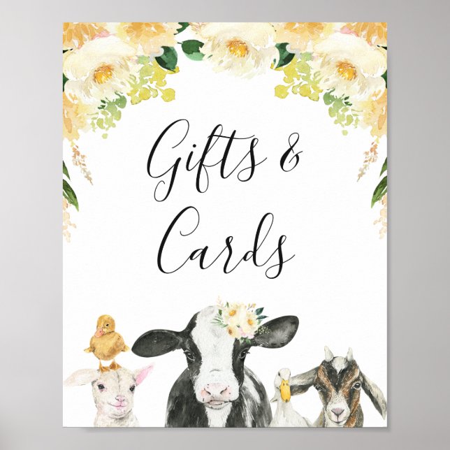 Gult Blommigt Oink Moo Neigh Farm Baby Shower Sign Poster (Framsidan)