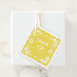 Gult blommigt papel picado Tack Baby Shower Gåvor Etiketter