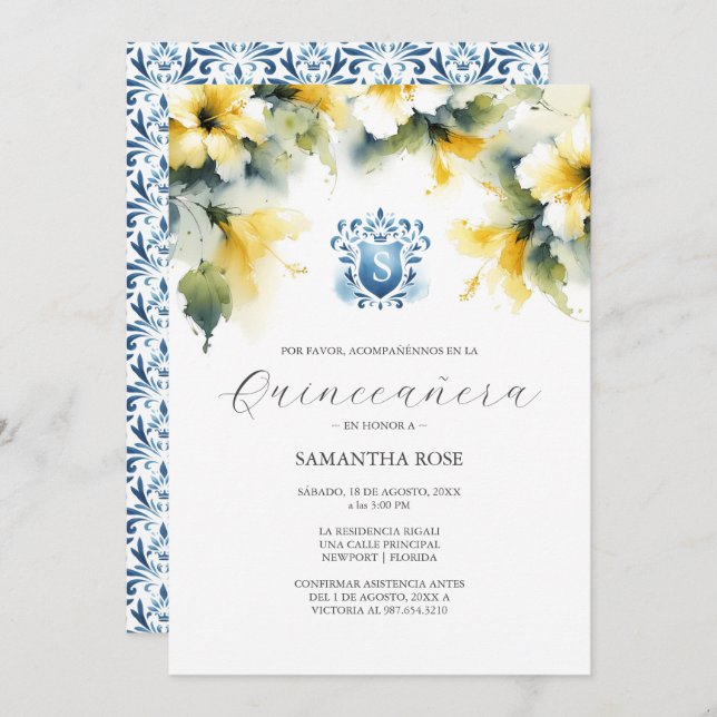 Gult Blommigt Quinceanera (Fram/baksida)