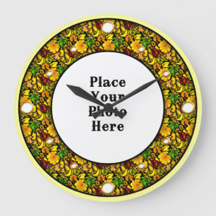 Gult Blommigt Ram din fotomägelspärr Stor Klocka
