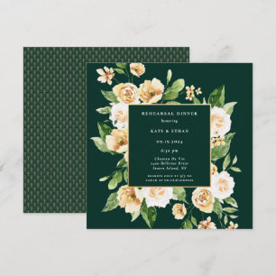 Gult Blommigt Ram Emerald Rehearsal Dinner Inbjudningar