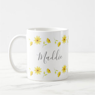 Gult Blommigt Ritstift och vattenfärg Mönster Kaffemugg