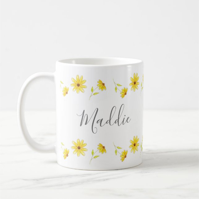 Gult Blommigt Ritstift och vattenfärg Mönster Kaffemugg (Vänster)