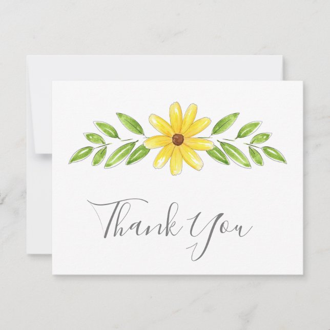 Gult Blommigt Ritstift och vattenfärgssvällning Tack Kort (Framsida)