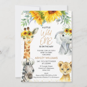 Gult Blommigt Safari Vild en babyåda Inbjudningar