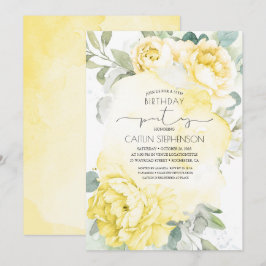 Gult Blommigt Soft Greenery Birthday-inbjudan Inbjudningar