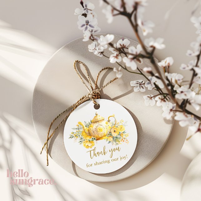 Gult Blommigt Tea Party Tack Favoriter Gåvor Etiketter (Skapare uppladdad)