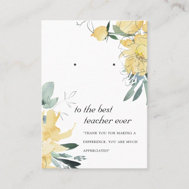 GULT BLOMMIGT TEACHER GIFT EARRING VISNING CARD PLACERINGSKORT (Framsida)