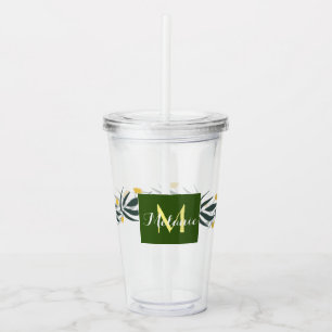 Gult Blommigt Utandning Initialt Monogram Namn Take Away Mugg