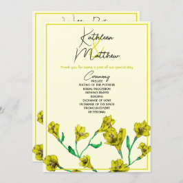 Gult Blommigt Vattenfärg Bröllop Program