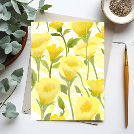 Gult Blommigt vattenfärgsfärg Vykort