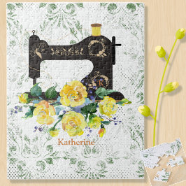 Gult Blommigt Vintage Sewing Maskin Personlig Pussel