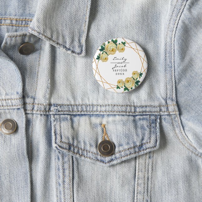 Gult Blommigt Wed Elegant Guld Glitter Geometric Knapp (In Situ)