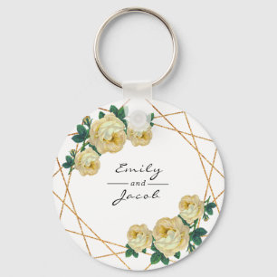 Gult Blommigt Wed Elegant Guld Glitter Geometric Nyckelring