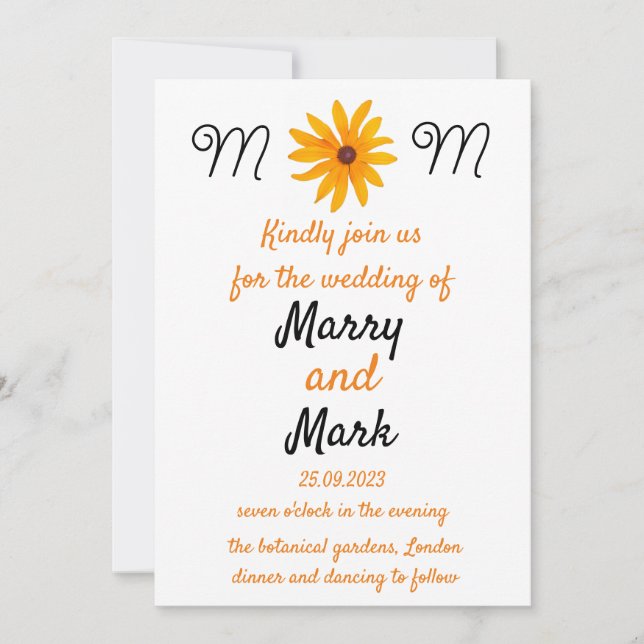 Gult Blommor Bröllop Inbjudningar (Framsida)