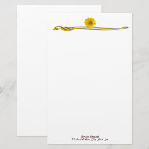 Gult Blommor Gräns Anpassningsbar Brevpapper