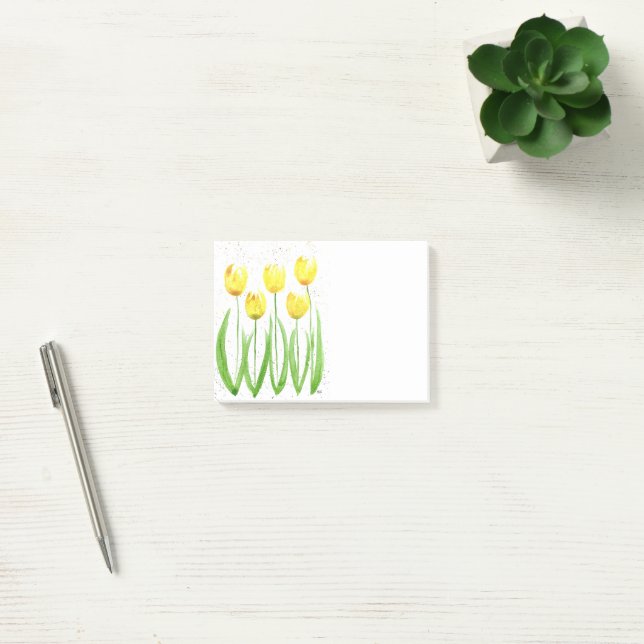 Gult: blommor, vattenfärg, Vår Post-it Block (Kontor)