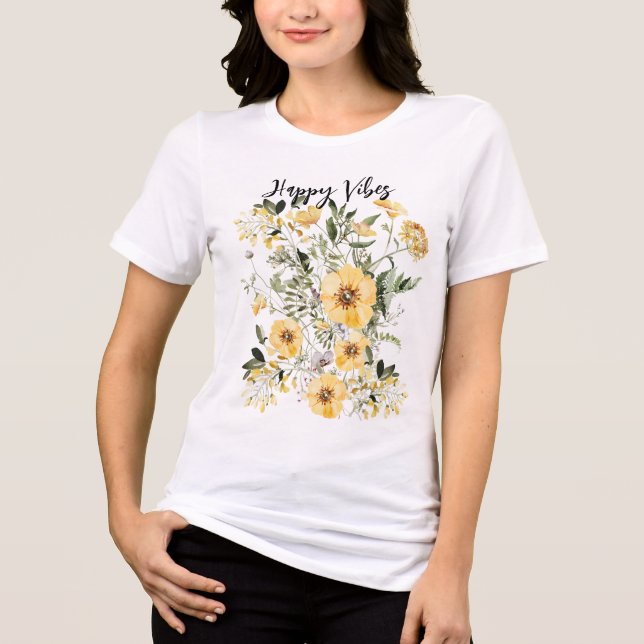 Gult Blomsterträdgård botaniskt älskare T Shirt (Framsida)