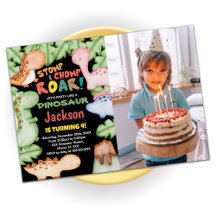Gult Blue Black Dinosaur Birthday med foto