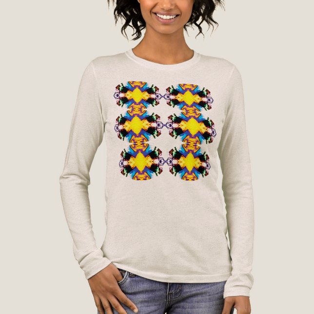 Gult Blue Black Lodrät Mandala Rows-popup T Shirt (Framsida)