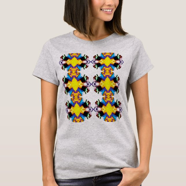 Gult Blue Black Lodrät Mandala Rows-popup T Shirt (Framsida)