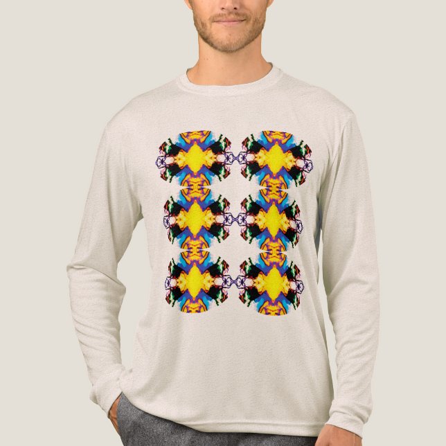 Gult Blue Black Lodrät Mandala Rows-popup T Shirt (Framsida)
