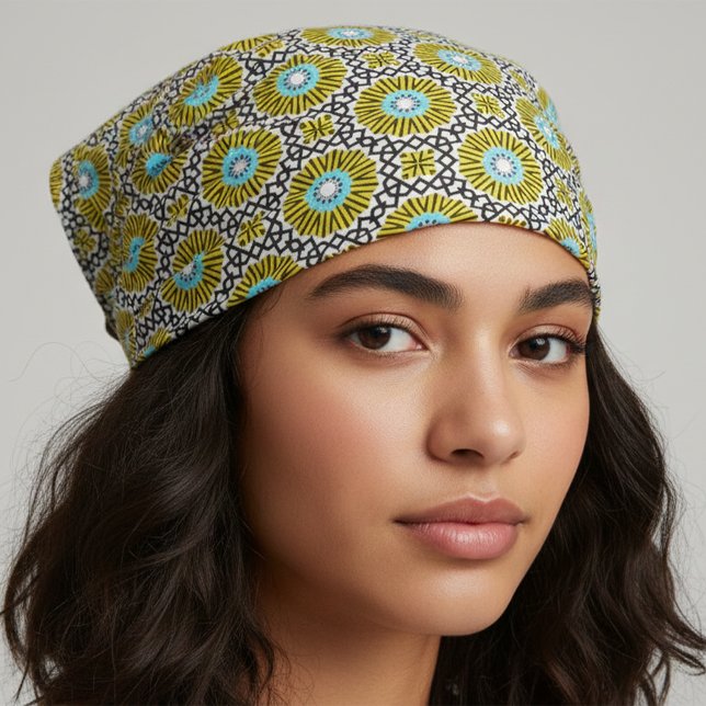 Gult Blue Black & White Mosaic Geometric Mönster Tyg (Skapare uppladdad)