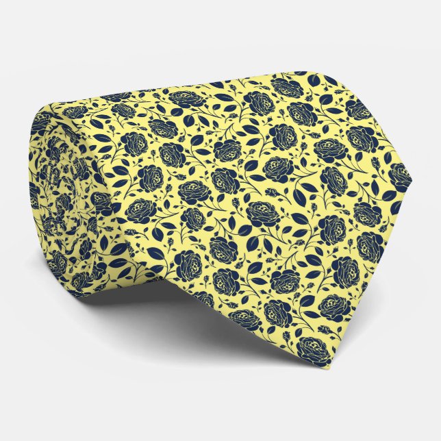 Gult Blue Blommigt Bröllop, Professionell Neck Tie Slips (Rullad)