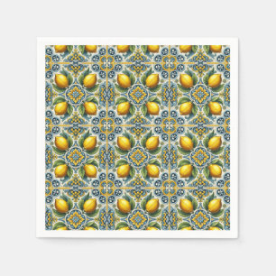 Gult Blue Capri Lemon Mediterranean Tile Bröllop Pappersservett