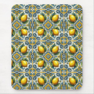 Gult Blue Capri Lemon Mediterranean Tile Mönster Musmatta