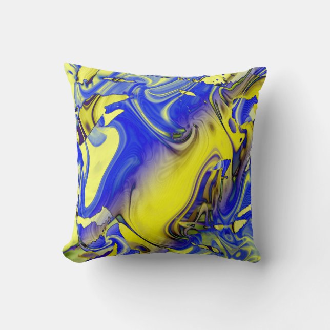 Gult Blue Charcol Ornate Mediterranean Art-utseend Kudde (Framsida)