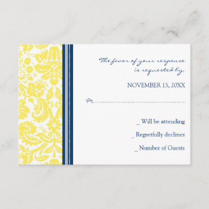 Gult Blue Damask OSA Bröllop Card Kort