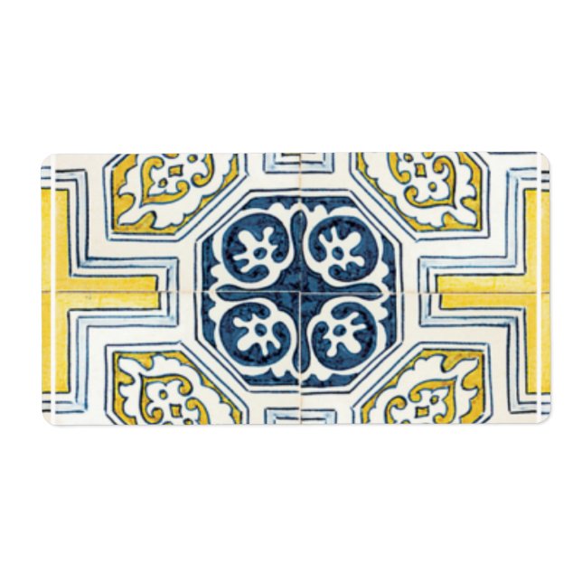 Gult Blue Faux Geometric Tile Art Fraktsedel (Framsidan)