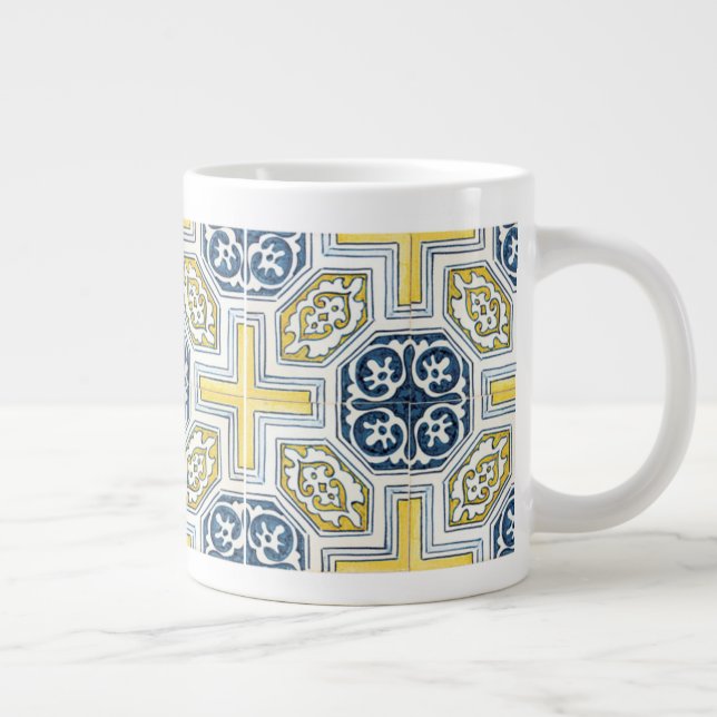 Gult Blue Faux Geometric Tile Art Jumbo Mugg (Höger)